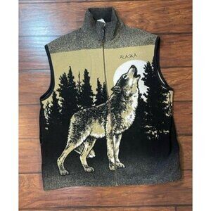 Men's XL Fleece Alaska Wolf Moon Sweater Zip Vest Woodland Vintage Cabincore 90s